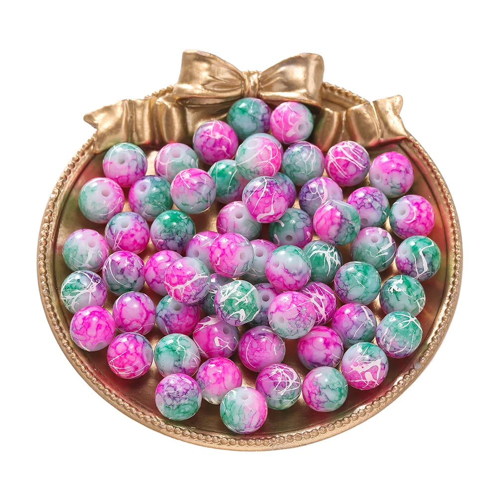 Glass Beads Crystal Crackle Round Imitation Jade-Style Stone Crafts Craft Beads