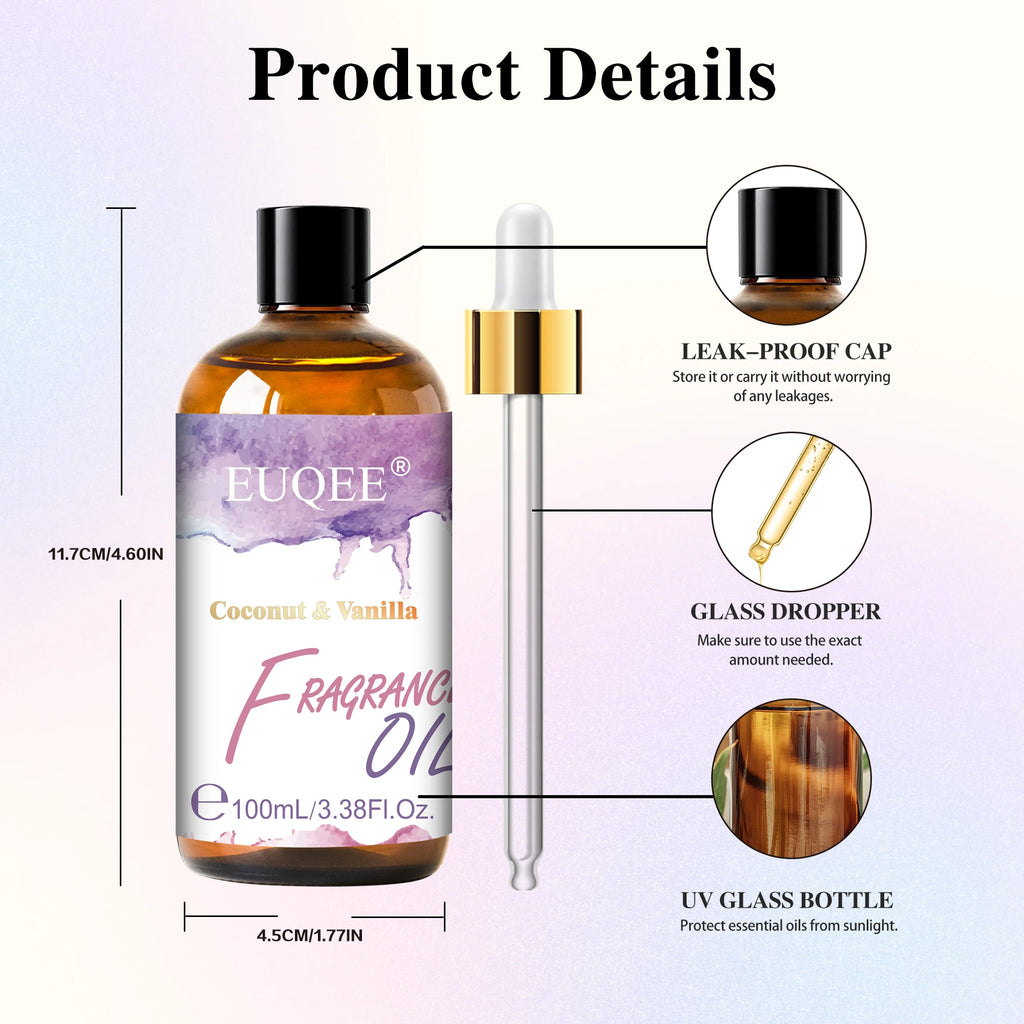 EUQEE 100ml Aroma Fragrance Oil Japanese Magnolia Bubble Gum Coconut & Vanilla Freesia Fragrance Oils For Diffuser Humidifier