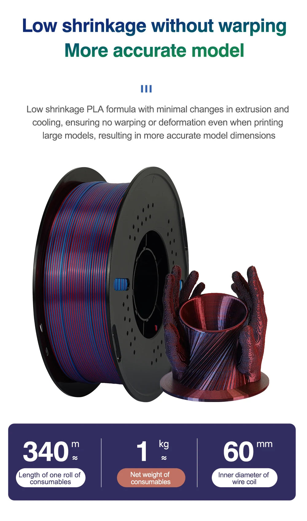 KINGROON Silk Dual-color PLA Filament 3D Printer 1.75mm 11/22 lbs Silk PLA Filament Plastic Materials 3D Printing Special Color