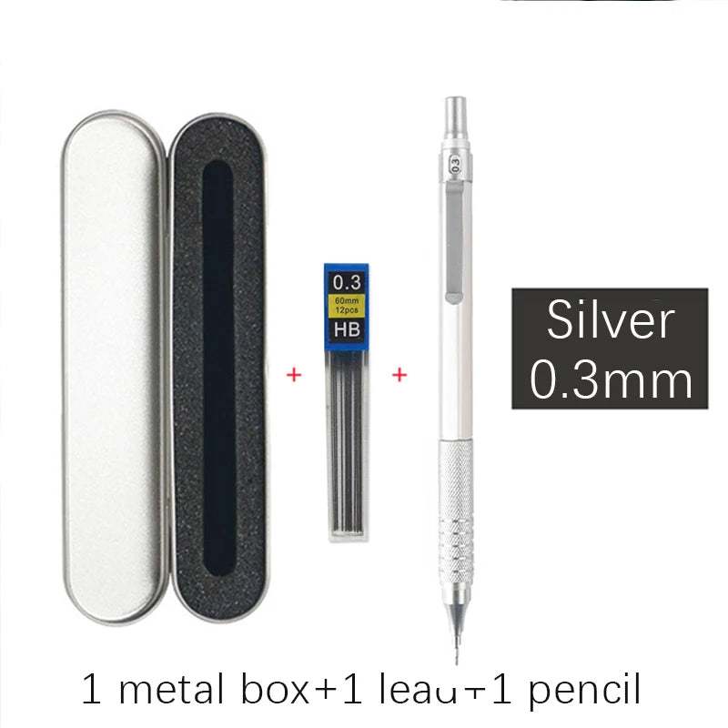 Metal Mechanical Pencil & Lead Refills — 0.3 to 2.0mm, Black or Silver