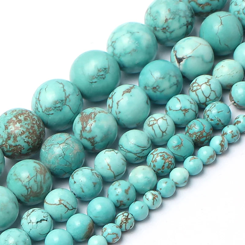 Stone Beads Round Blue Turquoise-Style for DIY Jewelry Making Bracelet Supplies