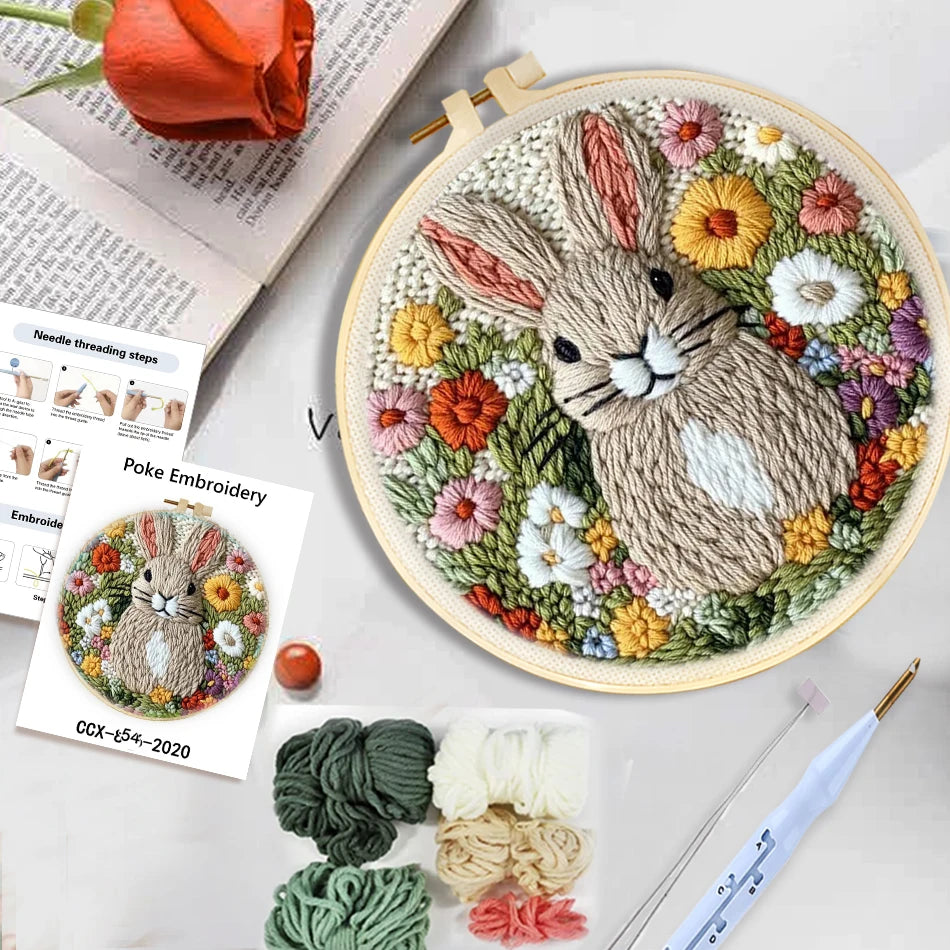 Punch Needle Kit, Animal Patterns with Hoop for Beginner Embroidery Crafts