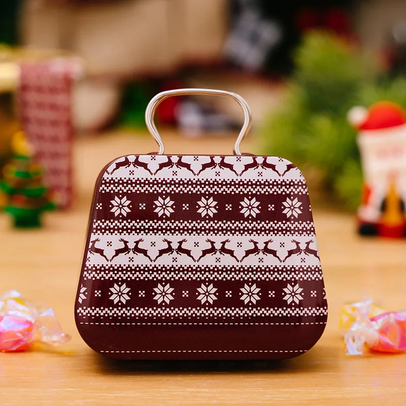 Christmas Tin Handbag Candy Box Santa Reindeer Holiday Gift Stocking Stuffer