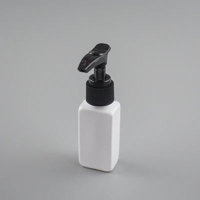 White rectangular PET bottle with black pump dispenser