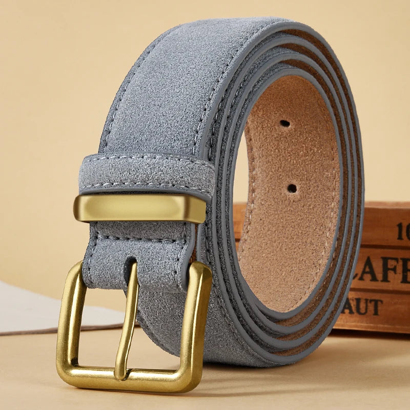Women's Suede Leather Belt Gold Buckle Vintage Style for Dresses & Jeans