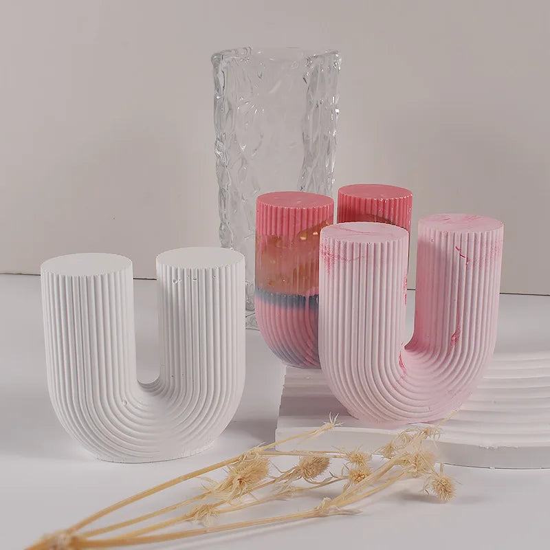 U Shape Candle Silicone Mold DIY Striped Arch Scented Candle Making Wax Mould Plaster Resin Ornament Craft Mold Home Decoration