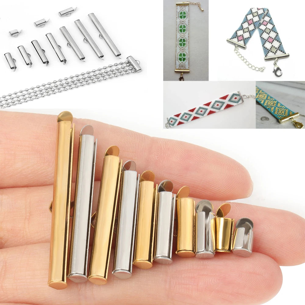 Cord End Clasps Stainless Steel Slide-On Crimp Tubes DIY Jewelry Making