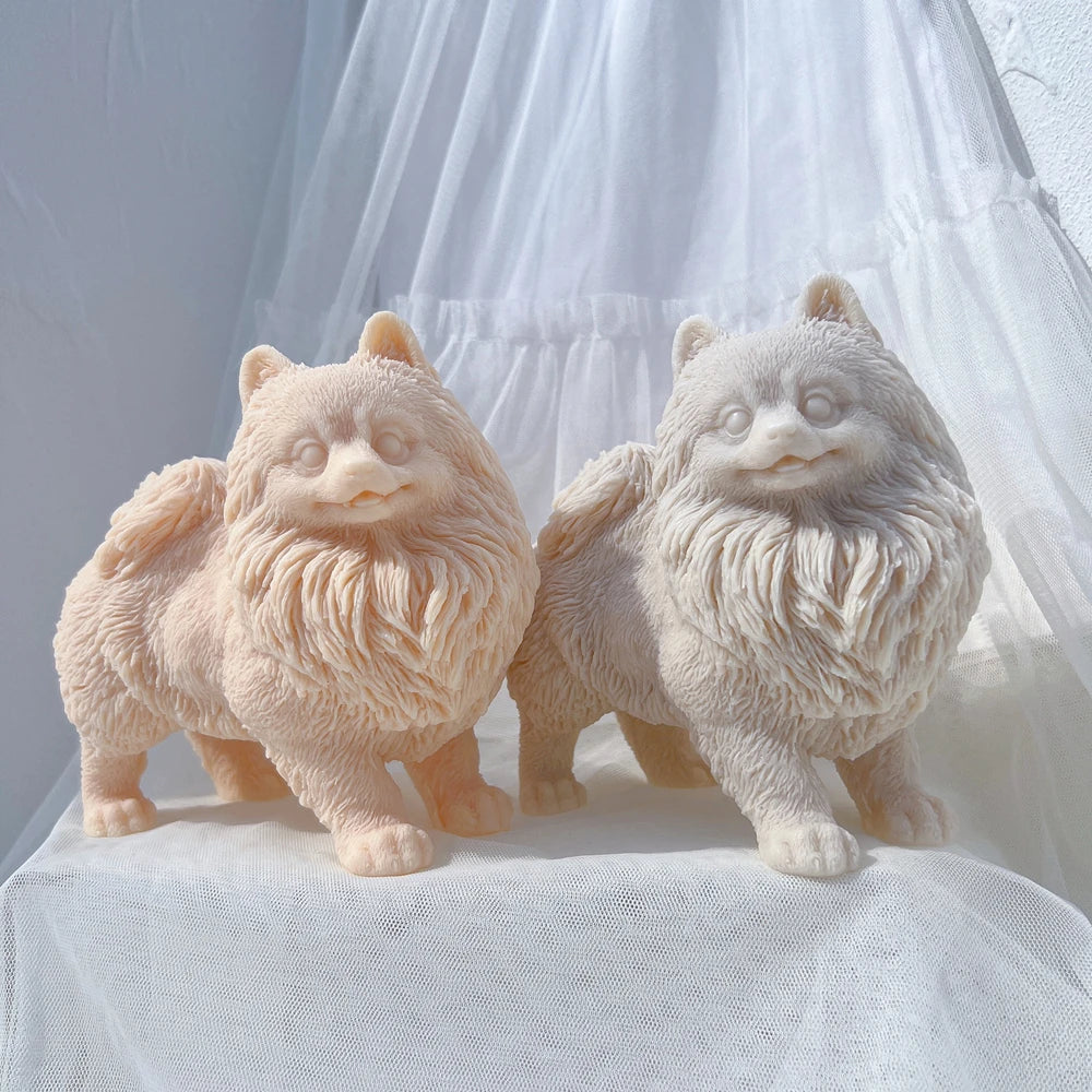Pomeranian Puppy Dog Candle Mold Animal Puppies Soy Wax Silicone Mould Dog Lover Home Decor