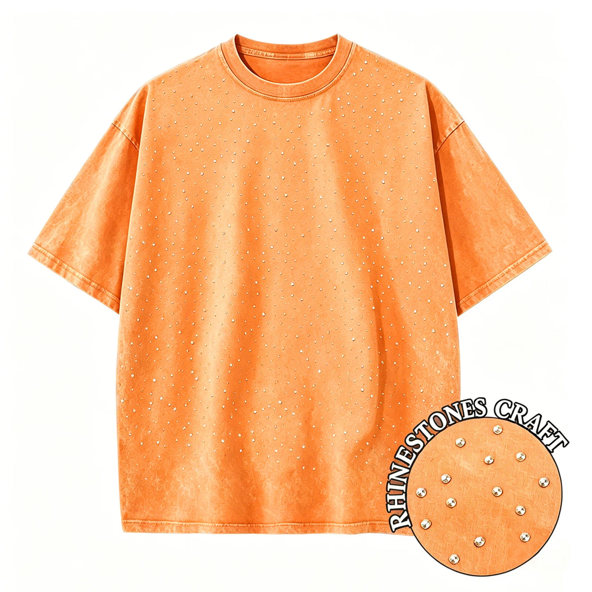 T-Shirt Unisex Rhinestone Acid Wash 100% Cotton Retro Punk Loose Hip Hop Tee