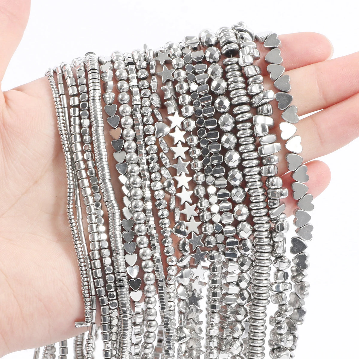Beads + Retention Color White Hematite Geometric Heart Star Bracelet Supplies