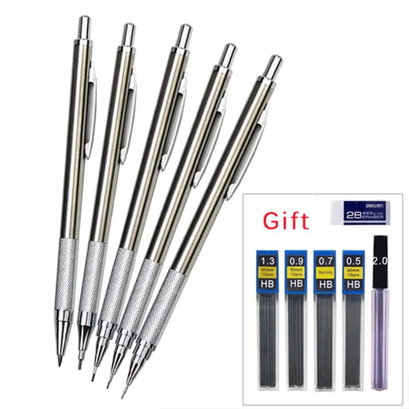 Full Metal Mechanical Pencil Set — 5 Sizes for Art & Writing