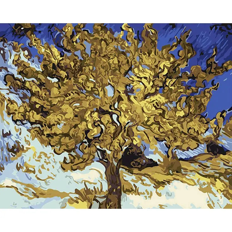 Painting of a tree with a blue sky in the background