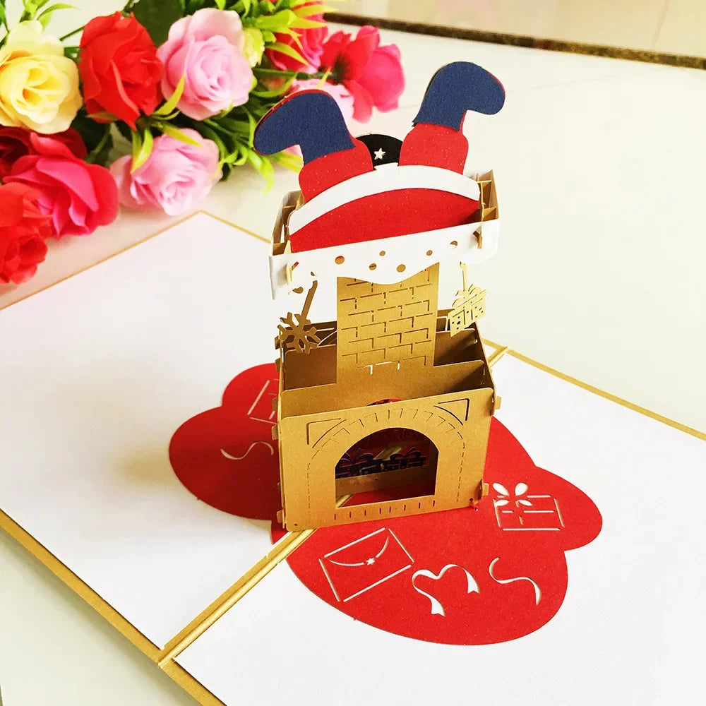 Christmas Card 3D Pop-Up Santa Tree Reindeer Holiday Greeting 36 Designs
