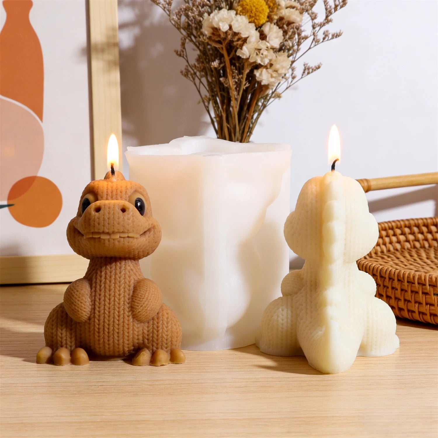 3D Knitted Dinosaur Silicone Candle Mold Cute Cartoon Dino Resin Mould for Soap,Plaster, DIY Aromatherapy Candle Home Decor Gift
