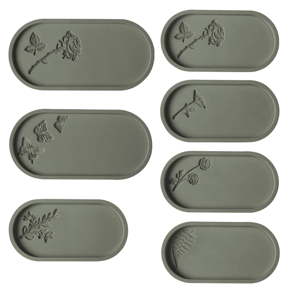 Carved Flower Oval Tray Silicone Mold DIY Concrete Cement Storage Dish Mould Jewelry Display Plate Plaster Resin Casting Molds