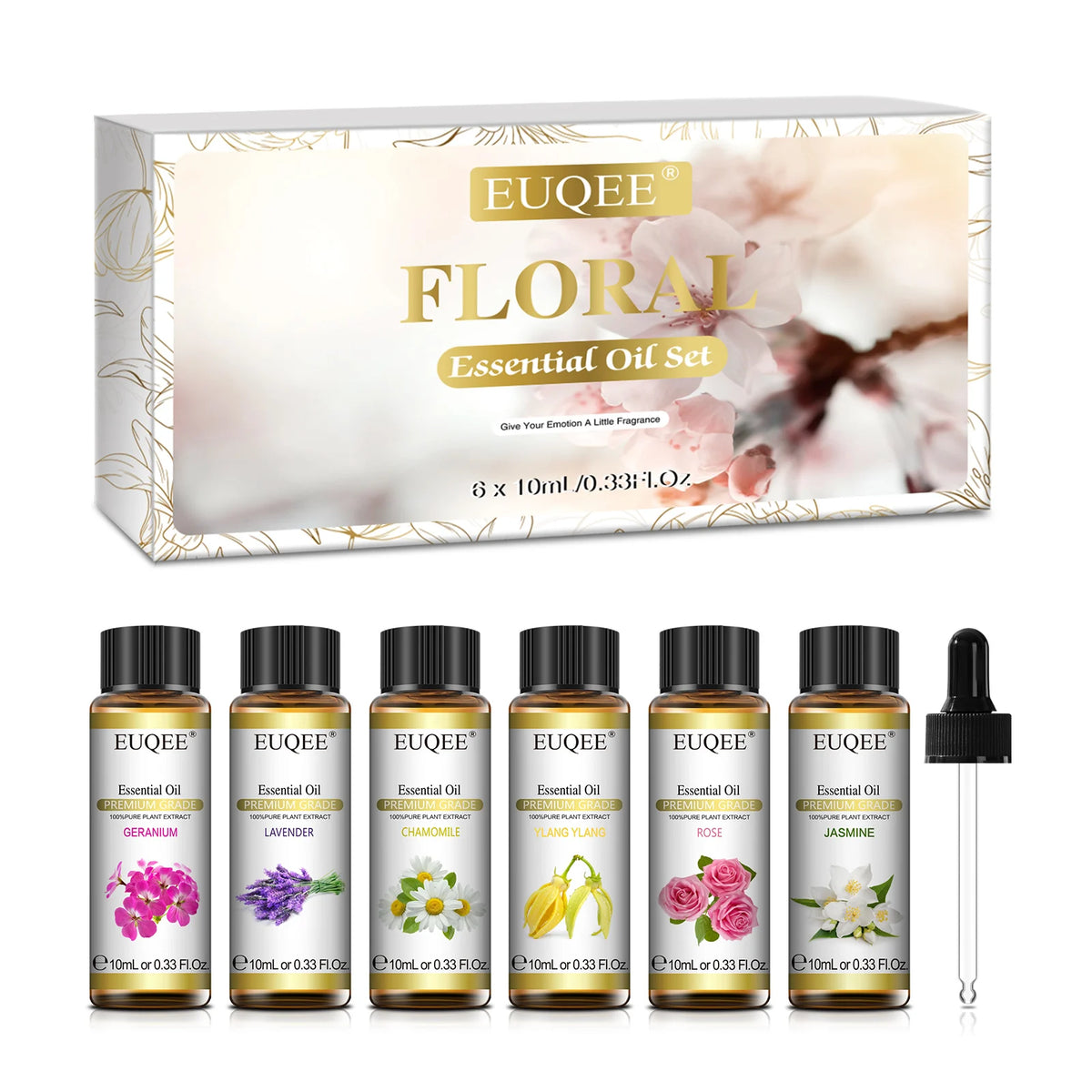 EUQEE Essential Oil Gift Set 6x10ml Floral Woody Classic Diffuser Candle