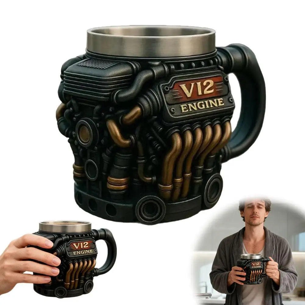Engine Shaped Mug | Stainless Steel Liner | V6, V8 & V12 Designs | Gift