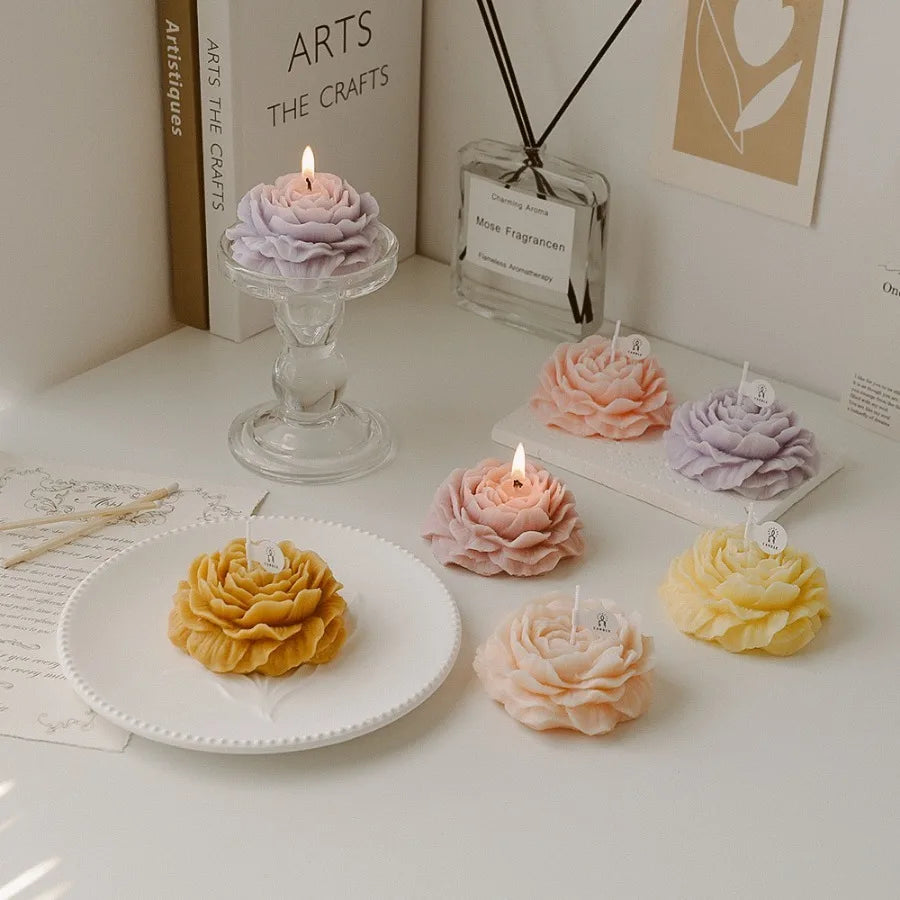 1pc Handmade Peony Flower-Shaped Scented Candle with Long-Lasting Fragrance for Home Decor & Relaxation Ideal for Bedroom/Spa