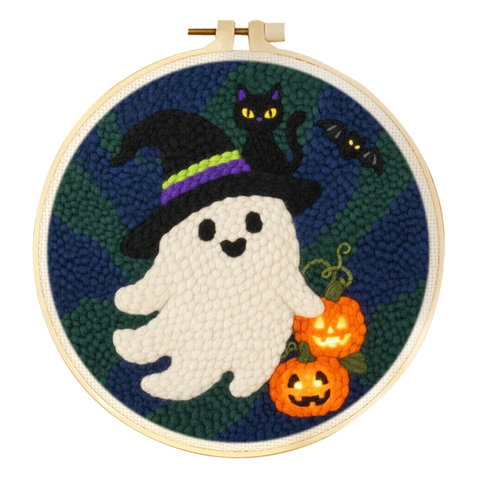 Punch Needle Kit, Halloween Ghost Design with Hoop for Spooky Wall Decor