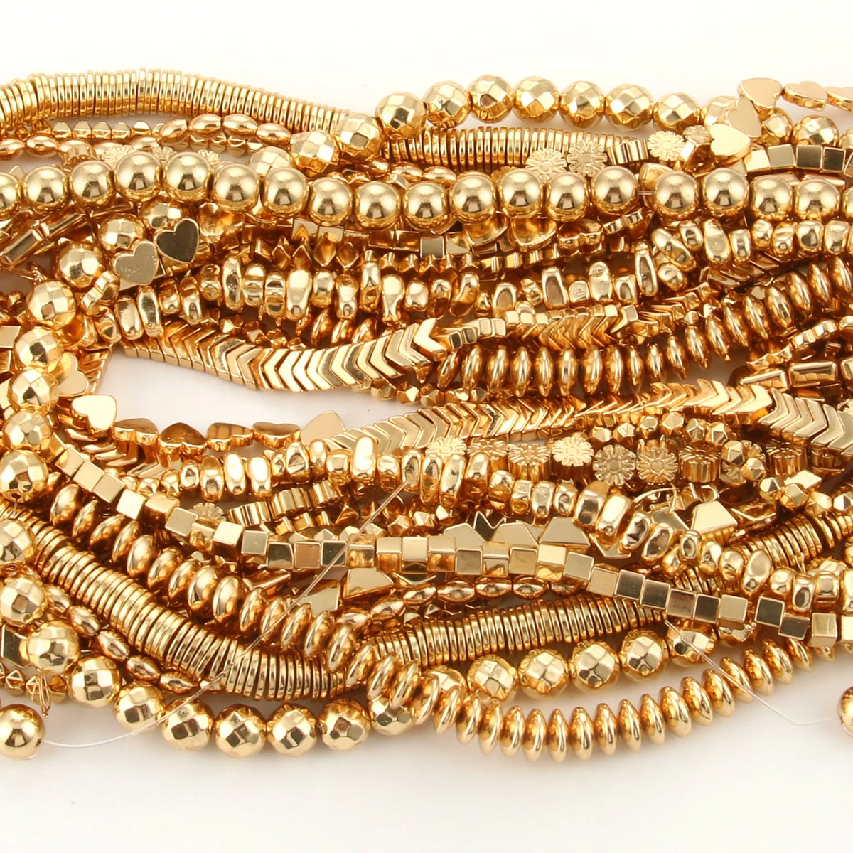 Stone Beads Hematite-Style Gold-Tone Mixed Shapes for DIY Jewelry Making