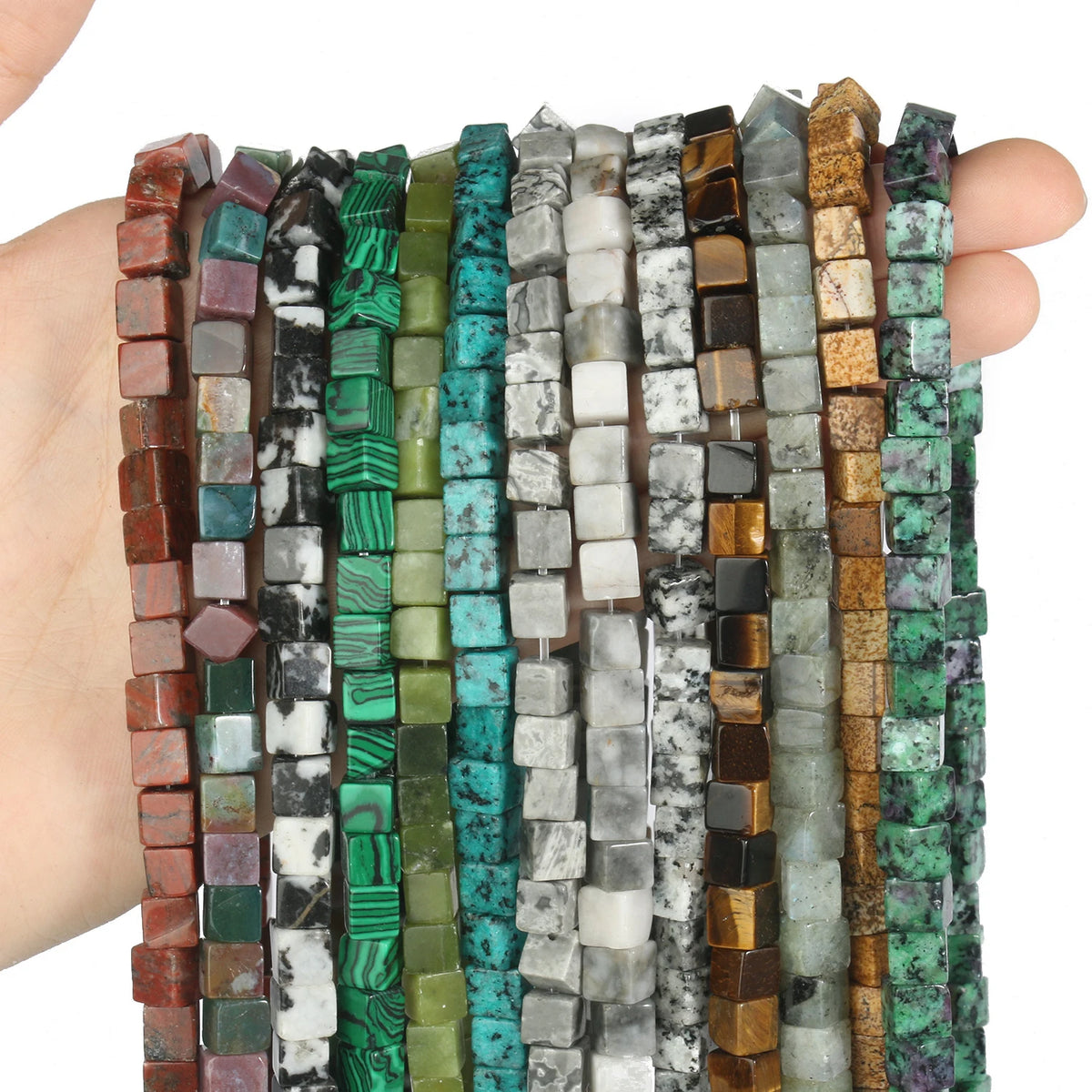 Stone Beads Cube Jasper Opal Jade Quartz Styles for DIY Jewelry Making