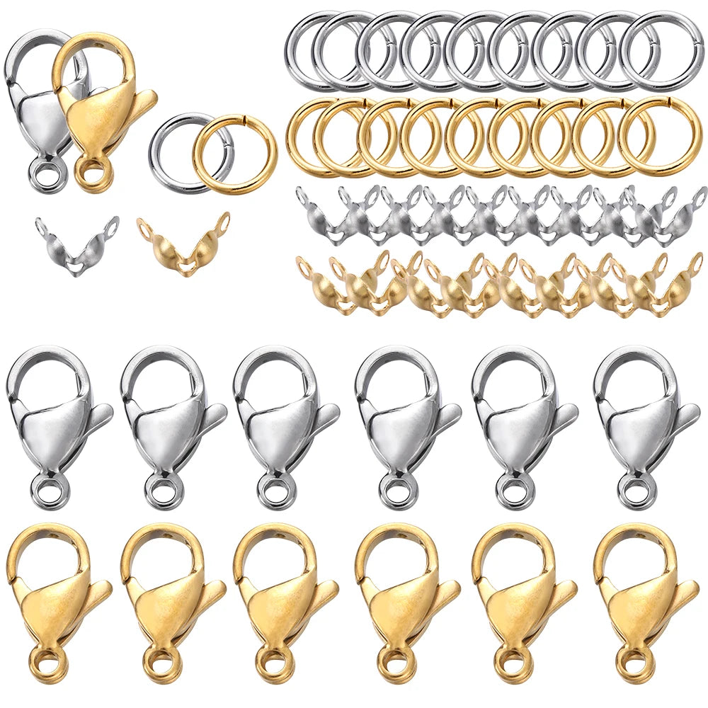 Jewelry Findings Kit Stainless Steel Clasps Crimps Rings DIY Jewelry Making