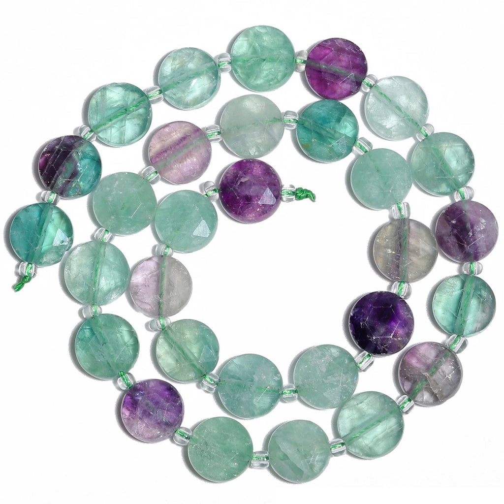 Stone Beads Nature Flat Round Amazonite Quartz-Style Agate Fluorite Craft Beads