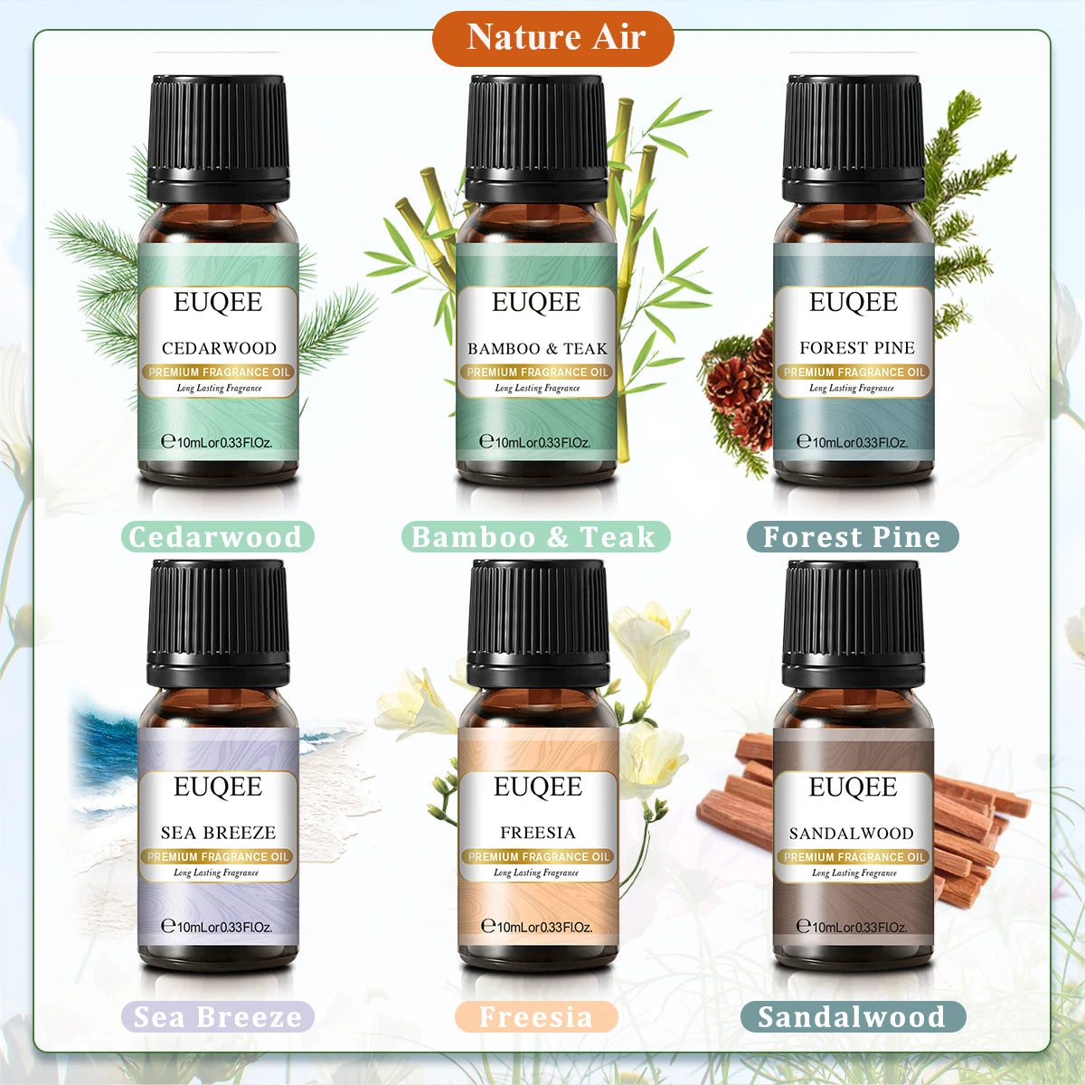 EUQEE Fragrance Oil Gift Set 6x10ml 10 Themed Collections DIY Candle Diffuser
