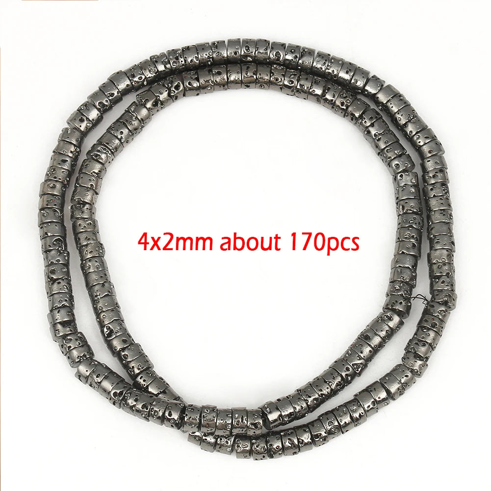 Stone Beads Black Gold Silver Color Volcanic Lava Rondelle Spacer Craft Beads