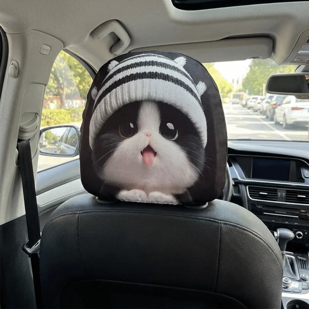 2PCS Elastic Car Headrest Covers Stain-Proof Cartoon Seat Headrest Protectors Funny Washable Auto Interior Decoration Cover