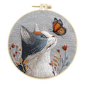 Embroidery Kit, Cat, Flowers & Butterfly Designs for Beginner Hoop Art