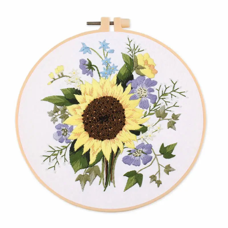 Embroidery Kit, Flower Designs with Hoop for Handmade Cross-Stitch Crafts