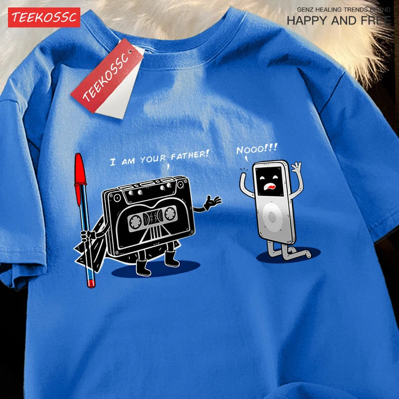 T-Shirt Unisex Cassette Tape vs MP3 Player Retro Tech Humor Graphic Tee