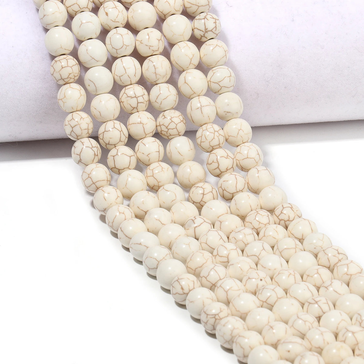 Stone Beads White Turquoise-Style Howlite-Style Round Bracelet Necklace