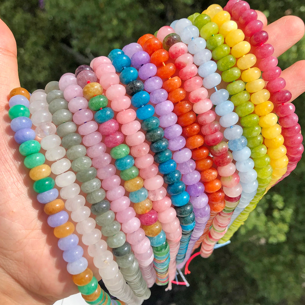 Stone Beads Rondelle Yellow Green Jade-Style for DIY Jewelry Making Craft Beads