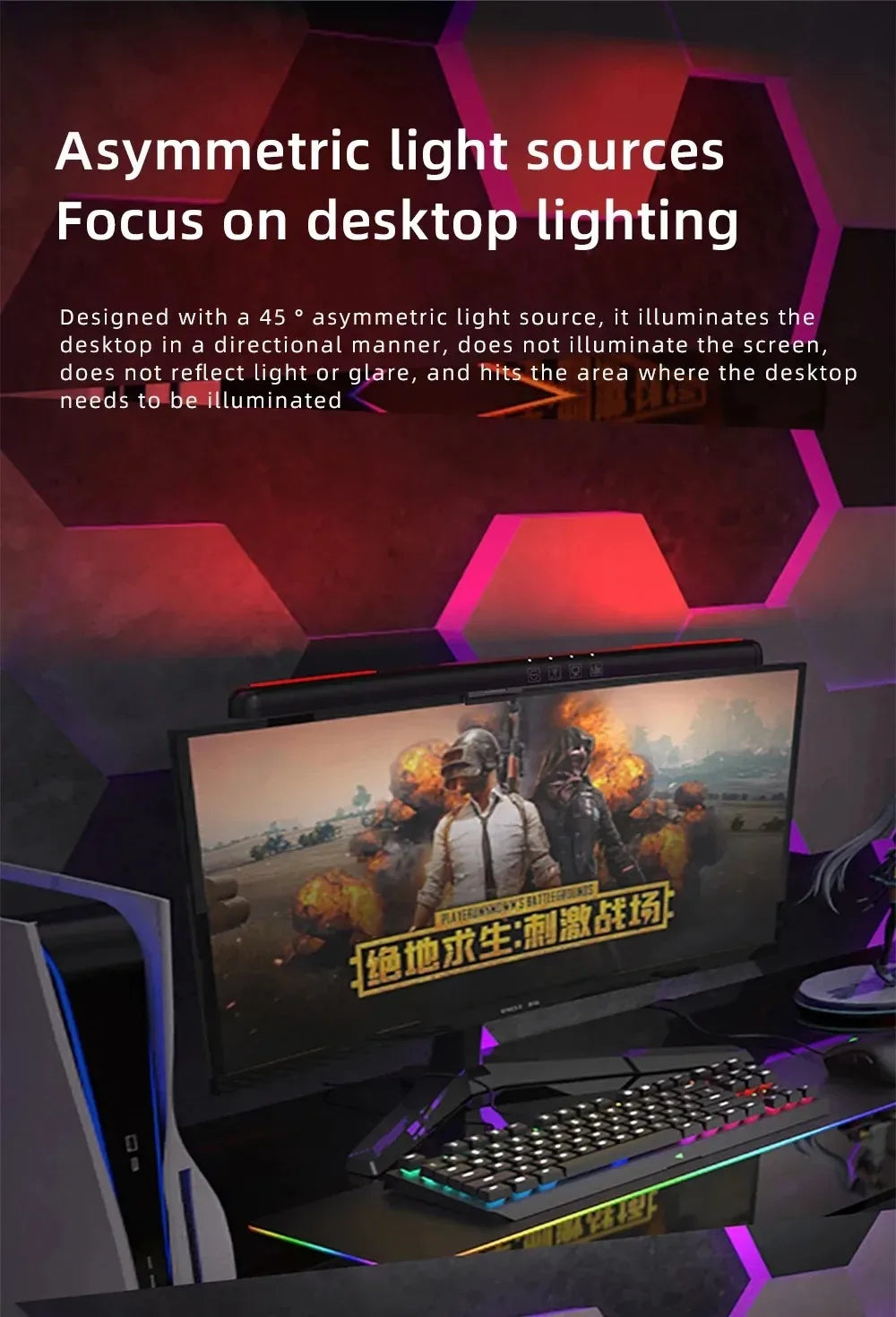 Curved Monitor Light Bar, Stepless LED Computer Monitor Light Bar Desk Lamp