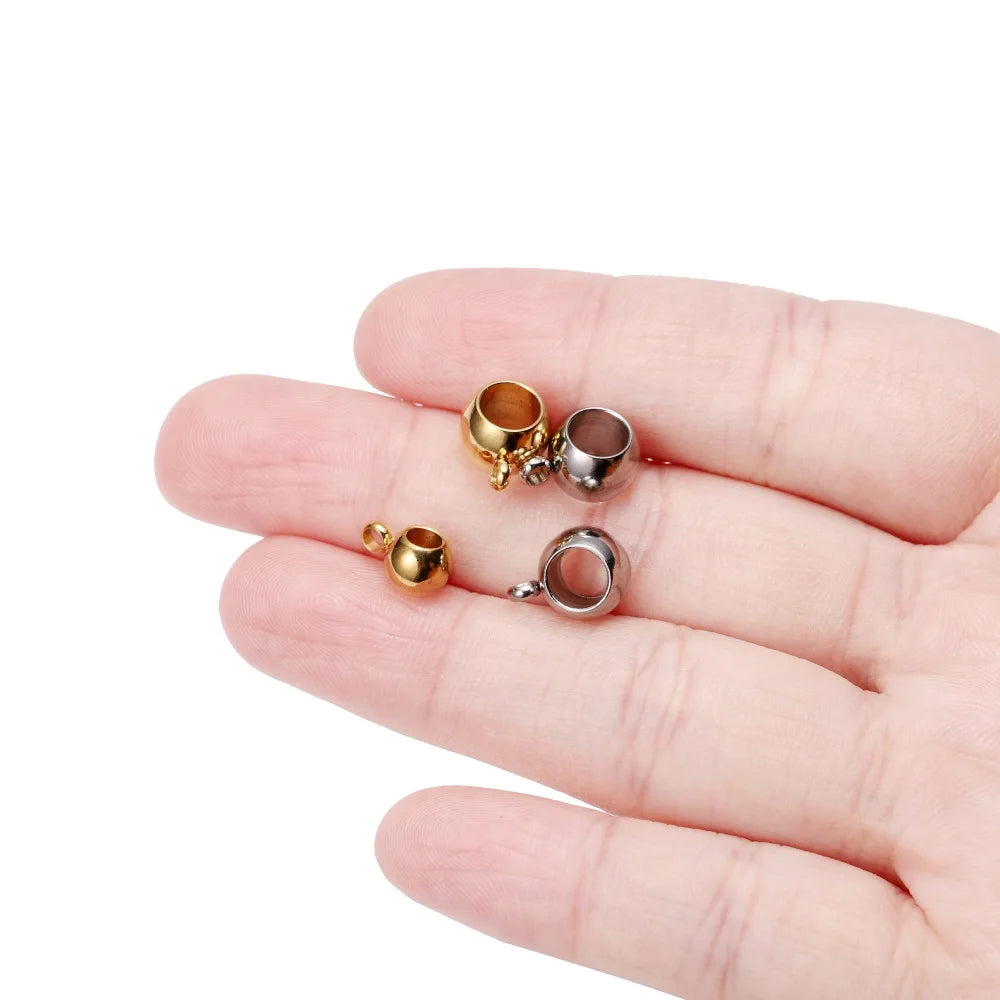 Bail Beads Stainless Steel Gold Color Large-Hole for DIY Jewelry Making