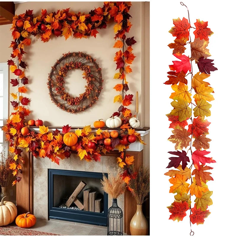 Artificial Maple Leaf Autumn Decor Fall Leaves Vine Hanging Wall Decor For Thanksgiving Halloween Wedding Party Home Decoration