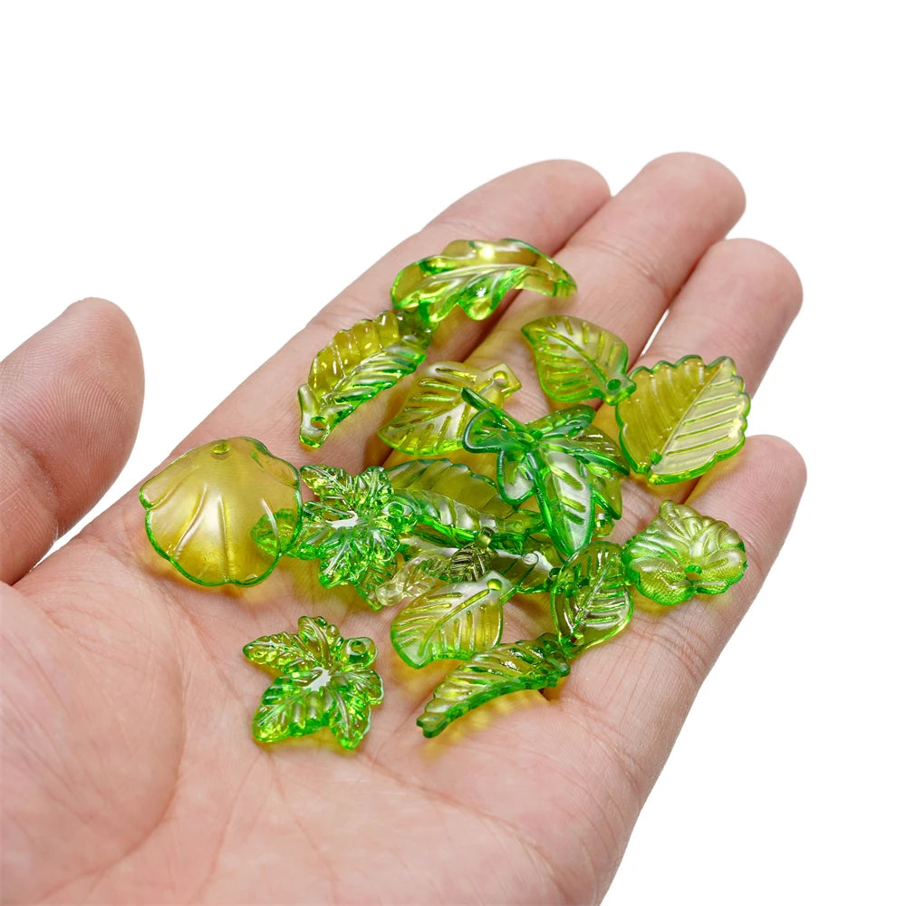 Acrylic Beads Mixed Green Leaves Pendants Various Spacer Charms Craft Beads