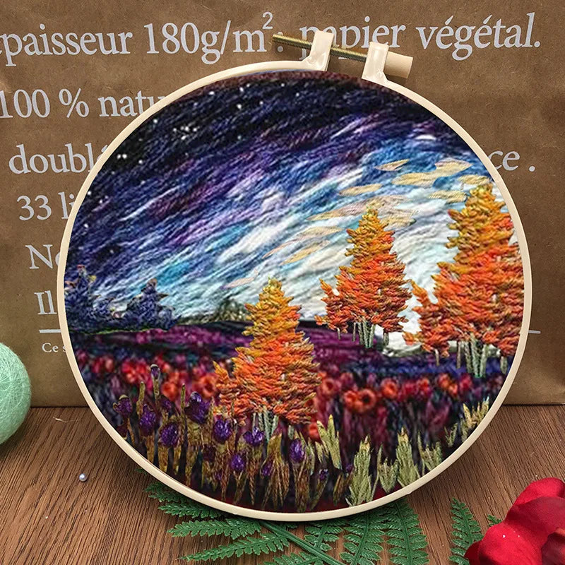 Embroidery Kit, Mountain Scenery with Hoop for Beginner Handmade Wall Art
