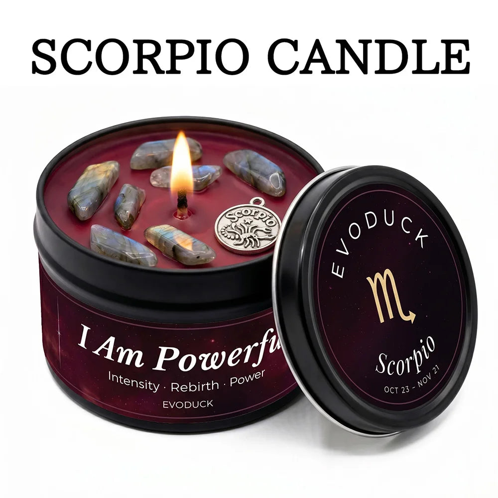 Scented Candles EVODUCK Zodiac Crystal Tins Astrology Birthday Home Fragrance
