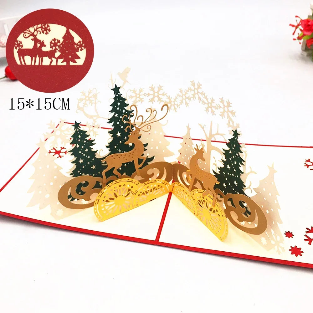 New 3D Pop UP Christmas Cards Santa Invitation Greeting Card Party Children Gifts New Year Thank You Card Holiday Gift Postcard