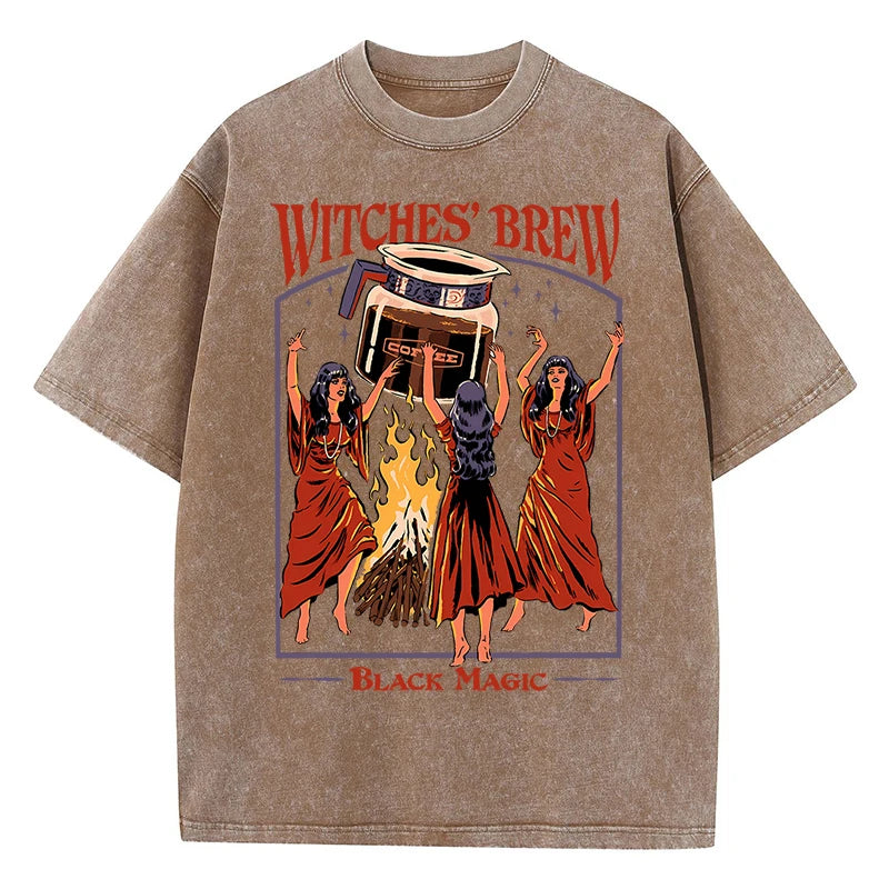 T-Shirt Unisex Witches Brew Black Magic Coffee Vintage Wash Graphic Tee