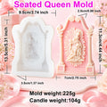 Seated Queen shrine diagram with mother-and-child casting and separate tool and example measurements