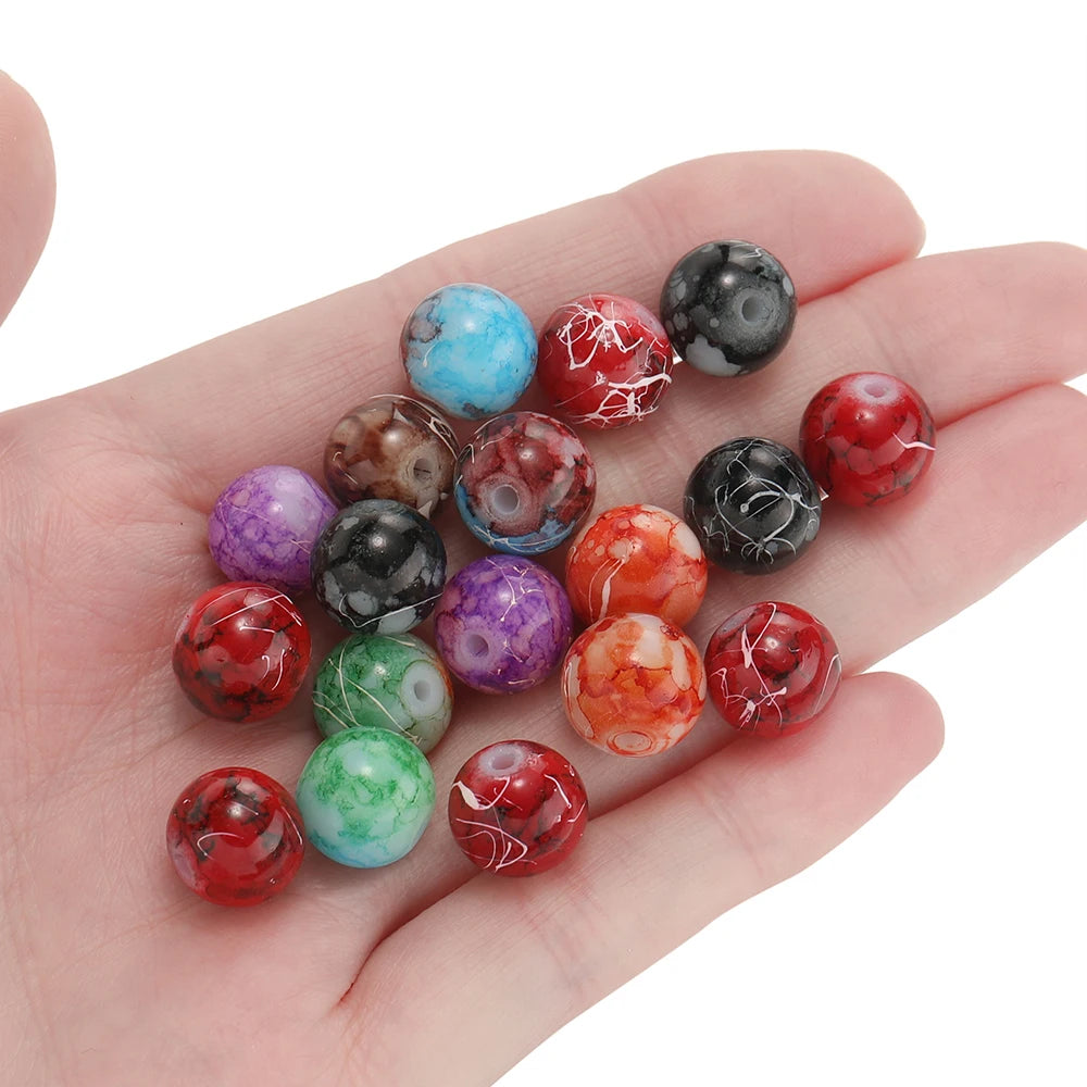 Glass Beads Crystal Crackle Round Imitation Jade-Style Stone Crafts Craft Beads