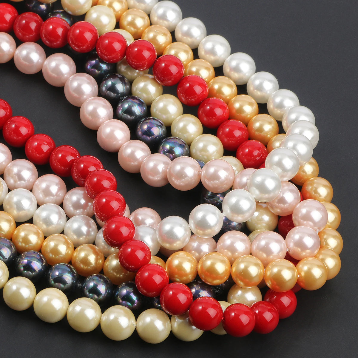 Shell Beads Round Pearl-Style Pink White Black Yellow for DIY Jewelry Making