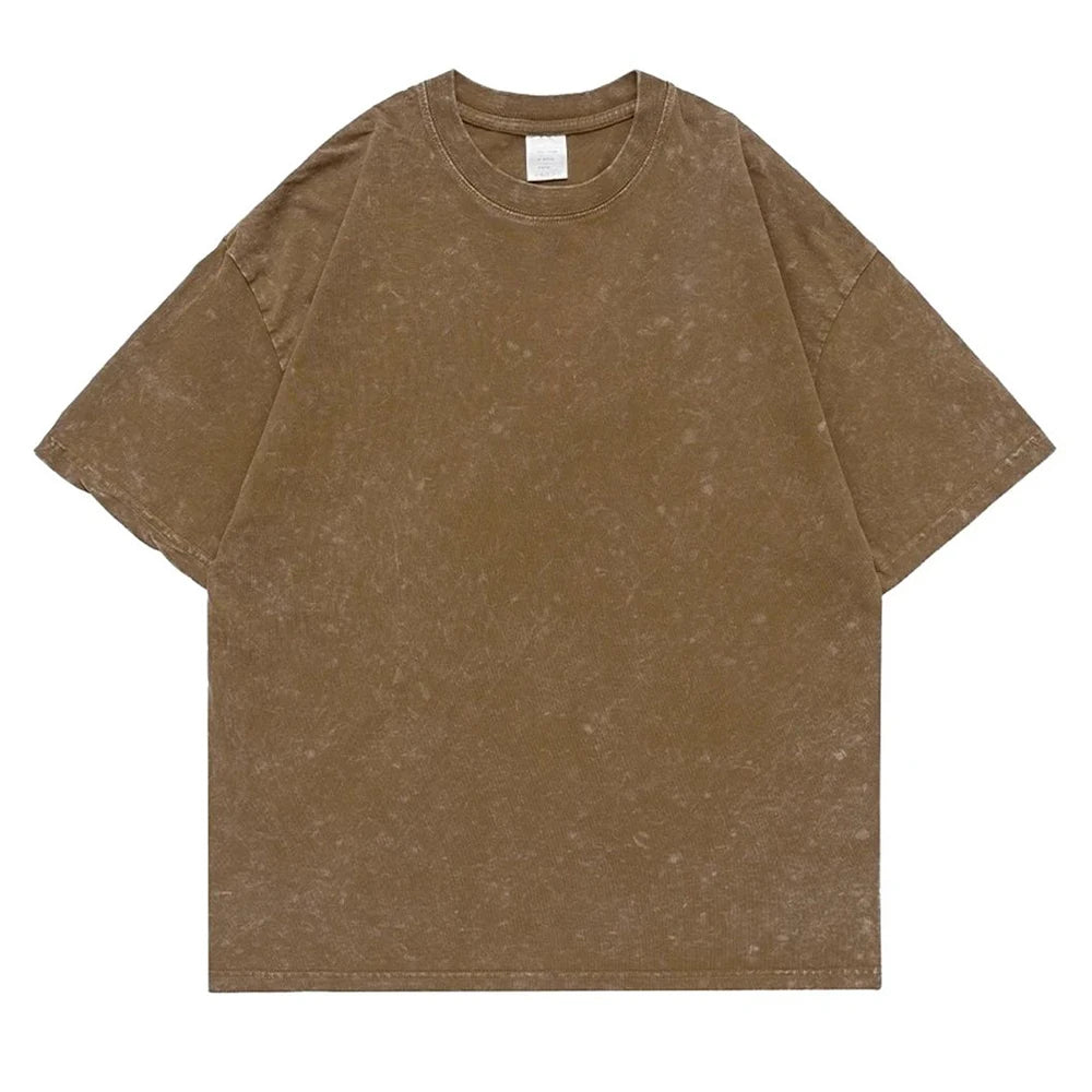 T-Shirt Unisex 230g Washed Retro Punk Drop Shoulder Vintage Loose Tee