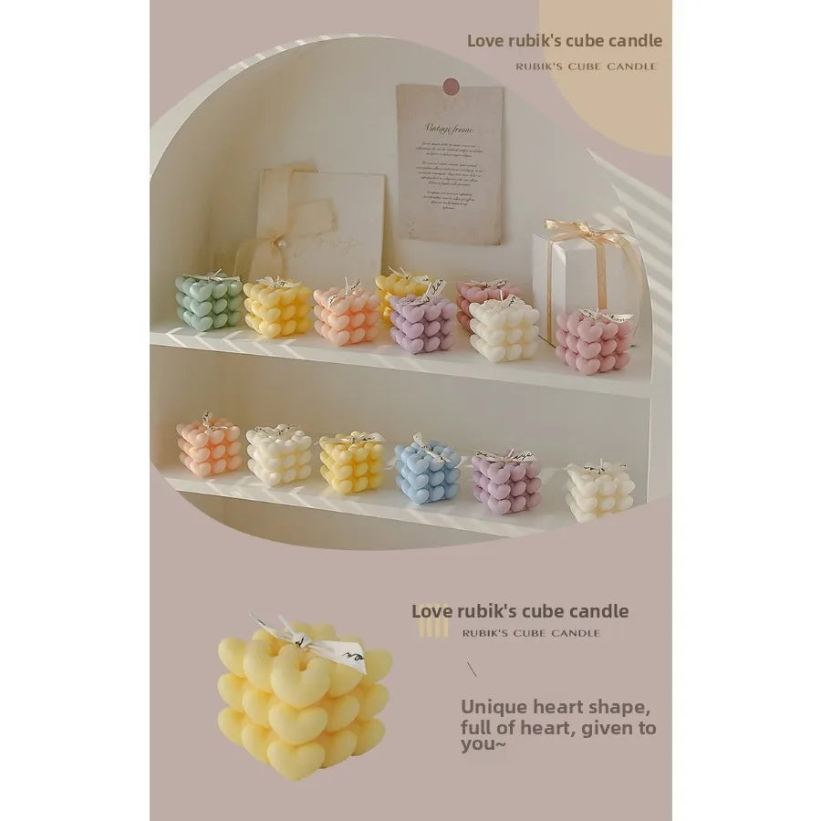 1pc Pastel Heart Cube Soy Wax Scented Candles for Romantic Gifts Aesthetic Home Decor Valentine's Day Wedding Decorations