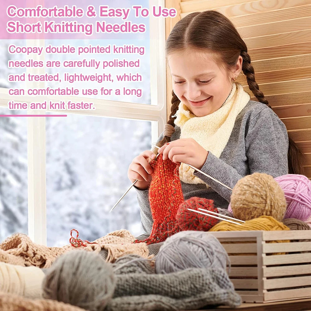 Knitting Needles, Stainless Steel Double-Pointed Set for Sweater Projects