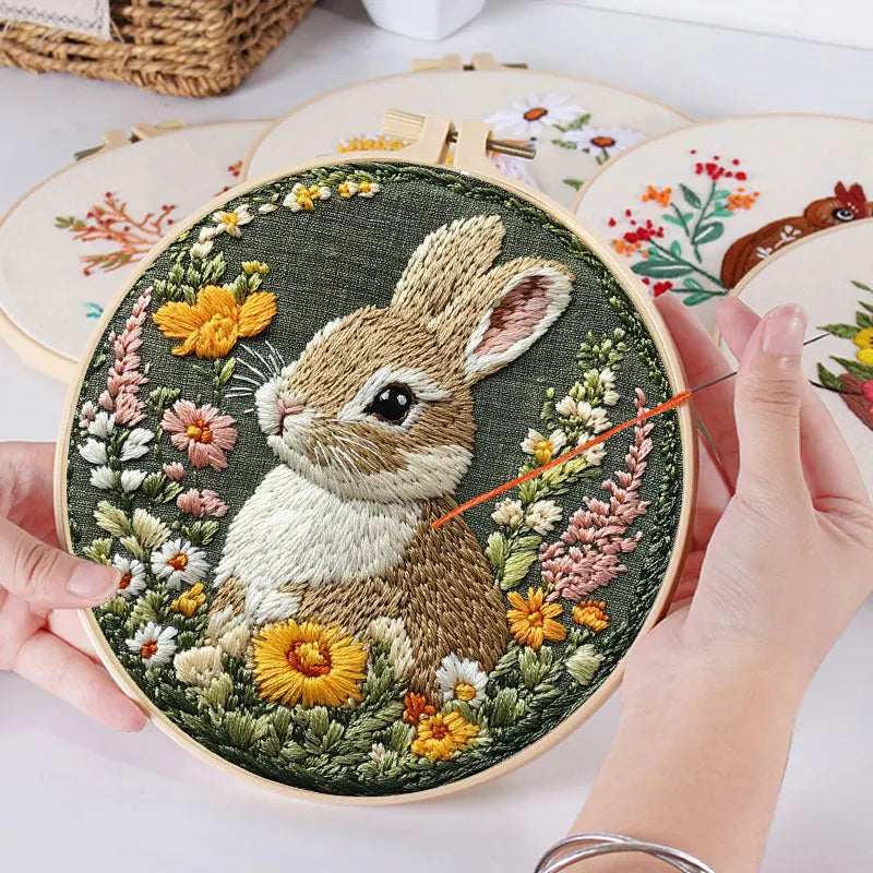 Embroidery Kit, Easter Bunny & Flower Wreath Designs for Handmade Crafts